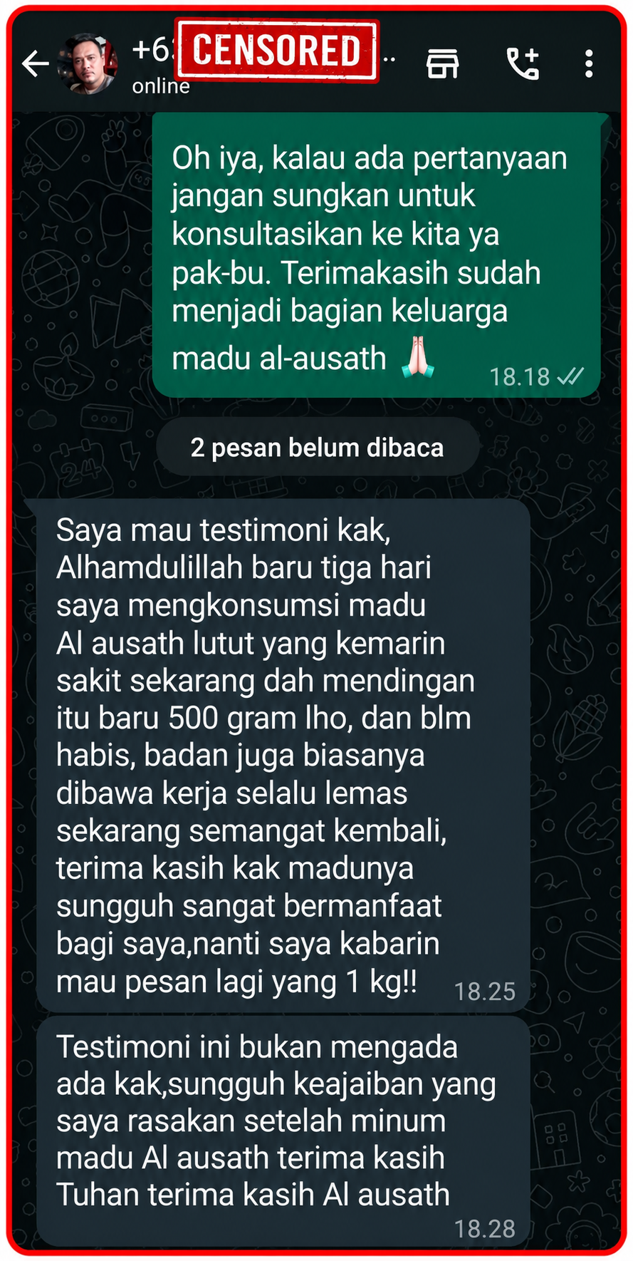Screenshot testimoni pelanggan 1